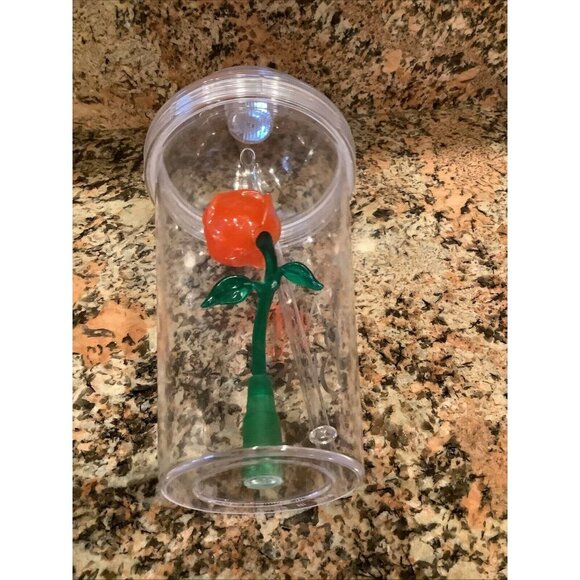 Disney Beauty & the Beast rose flashing light up souvenir cup with straw New - Picture 4 of 4